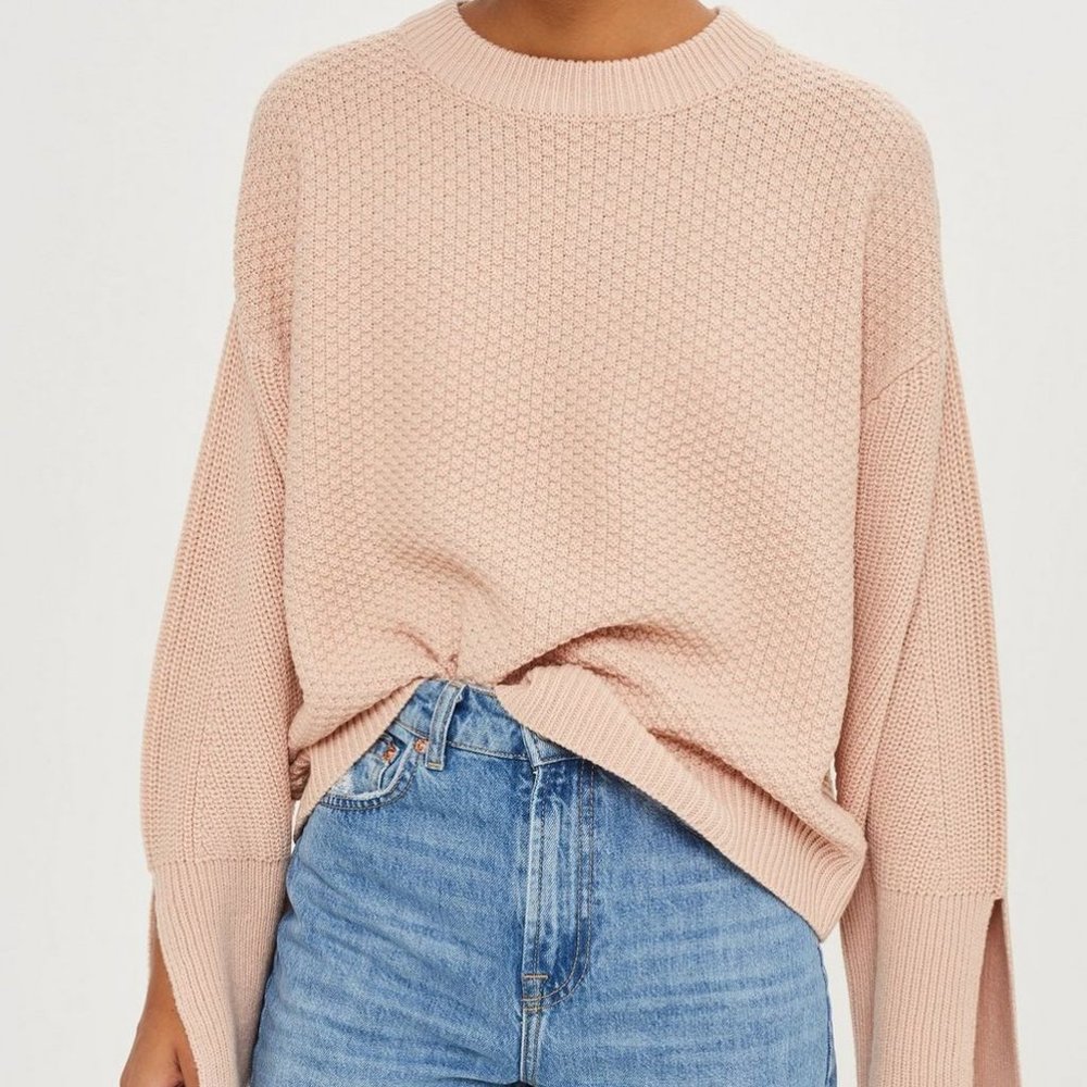 TOPSHOP Blush Knitted Wide Sleeve Pullover Sweater
